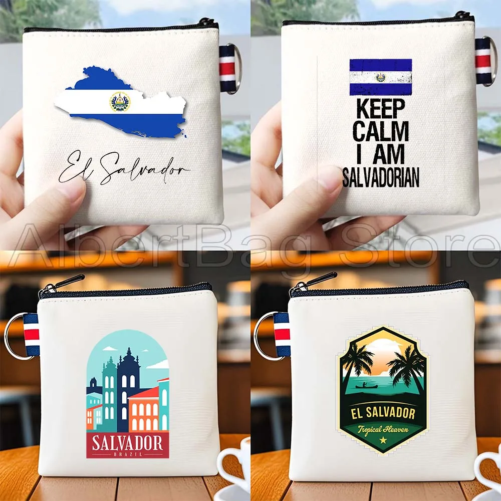 

El Salvador Map Flag Customized Gifts Canvas Coin Purse Bag Small Square Key Bag Storage Card Bag Cotton Wallet Zipper Pouch