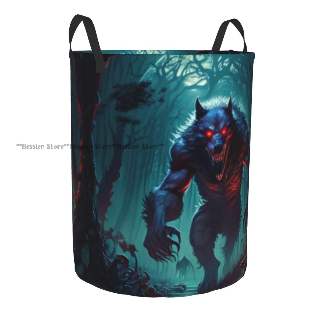 Laundry Basket Wolf In The Forest Background Round Storage Bin Collapsible Hamper Clothes Bucket Organizer