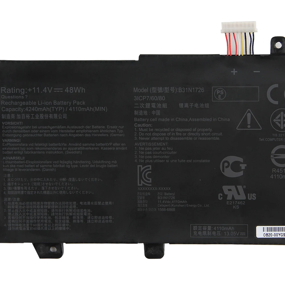 NEW Replacement Battery B31N1726 For ASUS FX86 FX80G FX80GE/GD8750 FX95G FX505G FX504G FX504 FX504GD FX504GE Battery