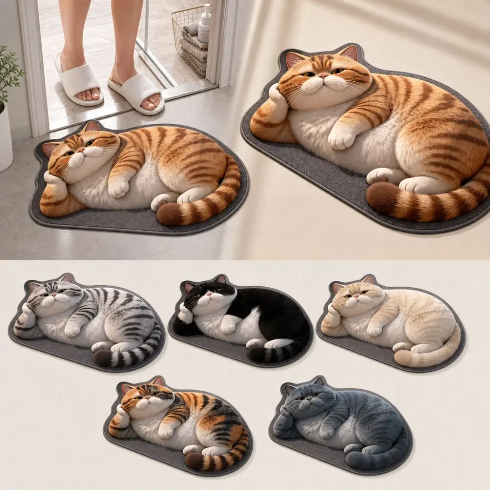 Creativity Diatomaceous Earth 3D Cat Floor Mat 40×60CM Non-slip Bathroom Carpet Washable Realistic Bedroom Door Rug Home Decor