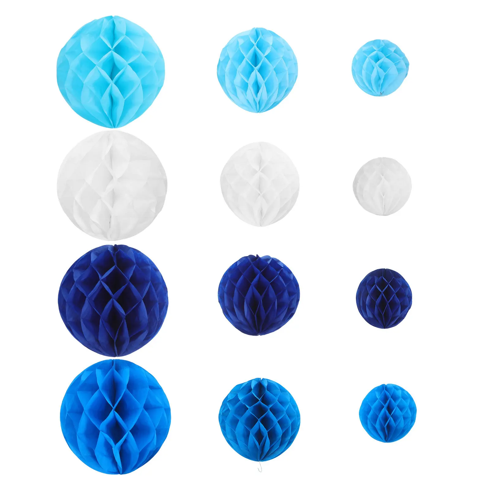 12Pcs Paper Honeycomb Balls Hanging White Blue Flower Decorations Tissue Paper Honeycomb Party Wedding Baby Shower Engagement