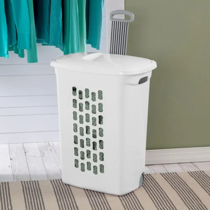 9-Pack Laundry Hamper with Lid and Wheels, Rolling Plastic Basket, Ultra, White