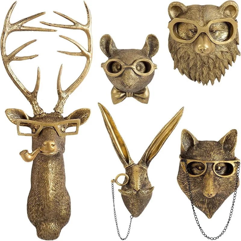 

Faux Deer Head Mount, Animal Sculptures Wall Decor, Resin Animal Head Wall Hanging Decoration f