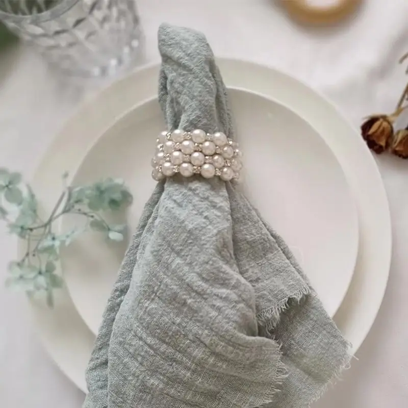 6PCS Pearl Napkin Buckles,Delicate Handmade Wide Round Napkin Holder Rings,for Dinner Parties Wedding Dining Table Setting Decor