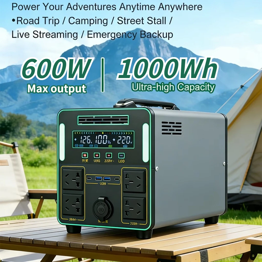 NEW Portable Power Station 300W/600W 1000Wh LiFeP04 Battery Solar Generator Emergency Supply Storage for Outdoor Camping RV Home