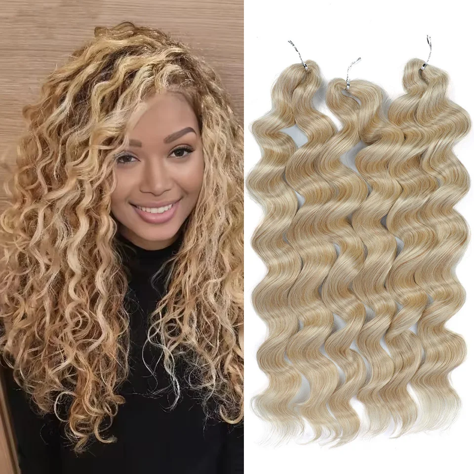 

Blonde Color Crochet Hair Extensions 26 Inch Synthetic Hair Crochet Hair 3Pcs/lot Body Wave Crochet Braiding Hair Extensions