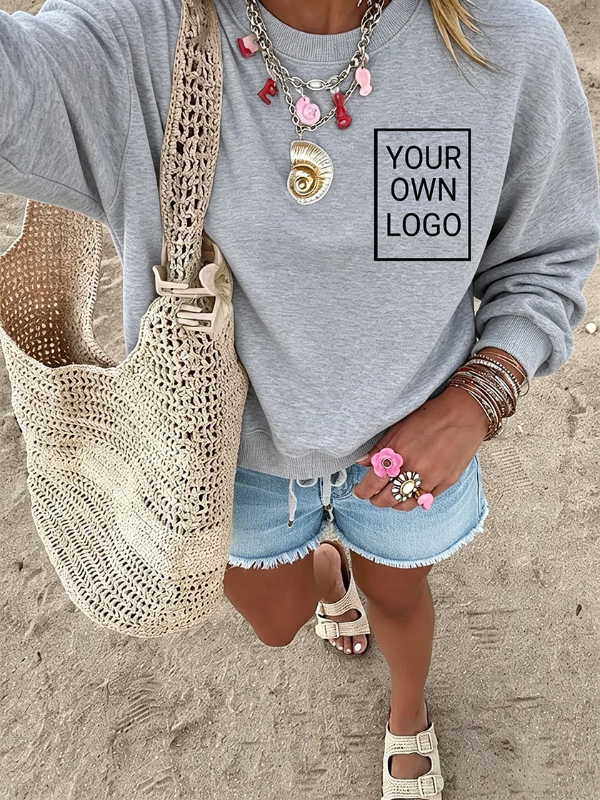 Y2K Double Sided Creative Custom Logo Women Pullover Autumn Crewneck Sweatshirt Casual Loose Clothes Jogging Fleece Sportswear