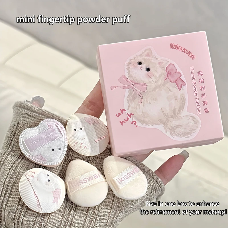 Conjunto de 5 Mini Esponjas de Dedo para Base, Pequenas Esponjas Rosa para Pó Compacto, Ferramentas Profissionais de Maquiagem e Beleza