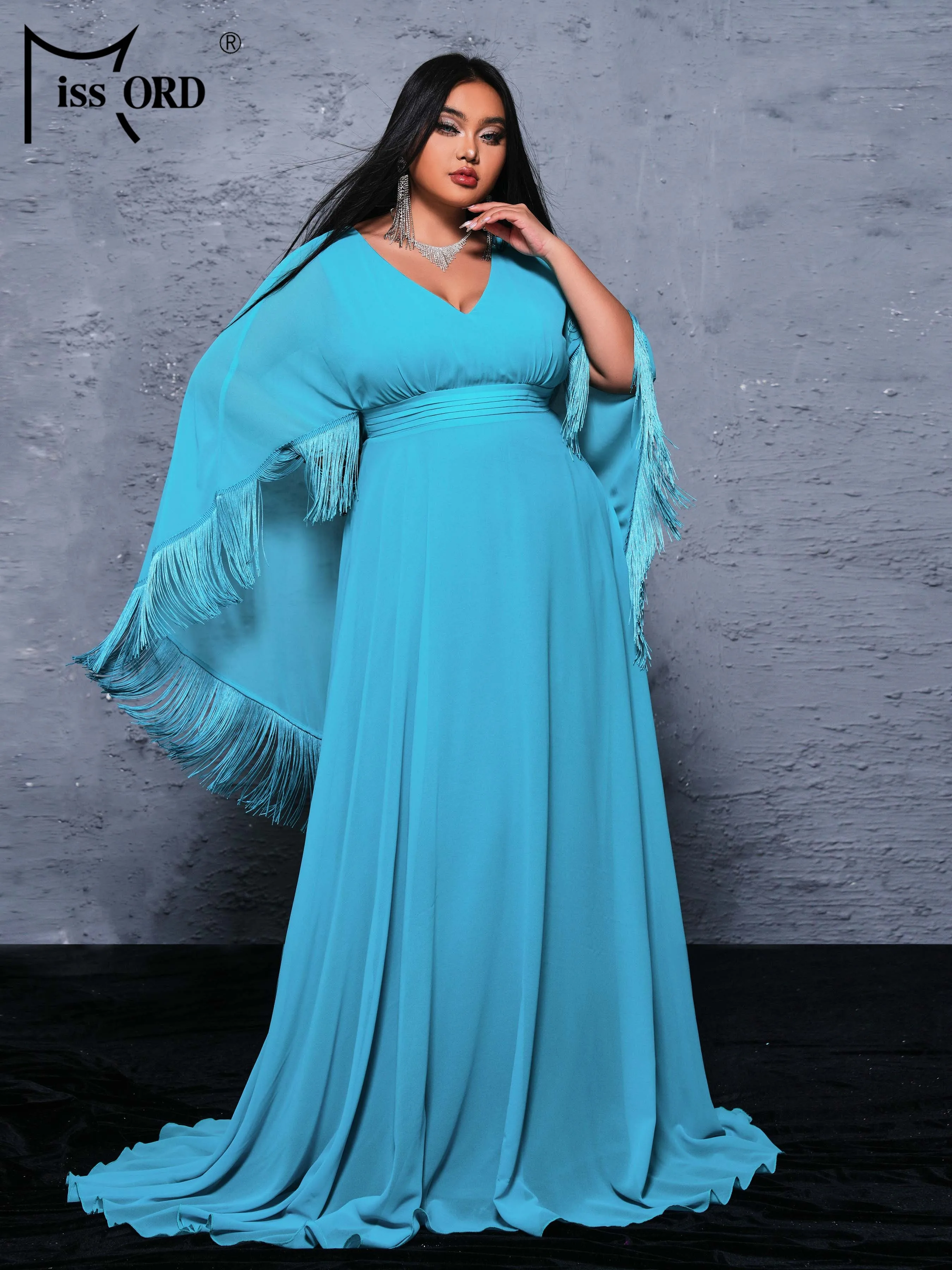 Missord Plus Size Prom Dress V Neck Bat Sleeve A Line Evening Green Floor Length Church Dress