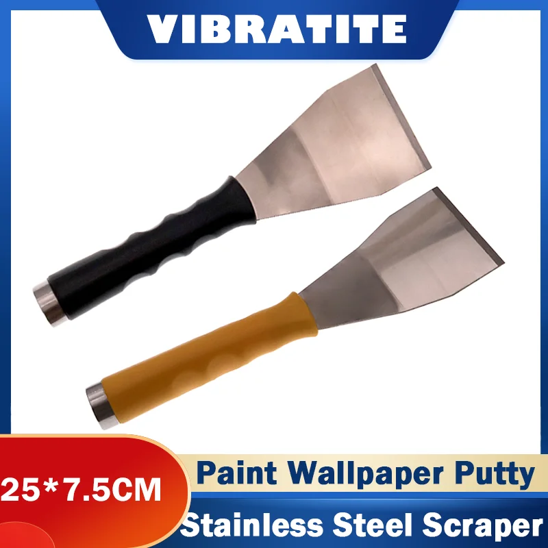 25*7.5CM Bent Stainless Steel Chisel Pole Scraper 1Pcs Paint Wallpaper Putty Adhesive Removal Ceiling Drywall Repair