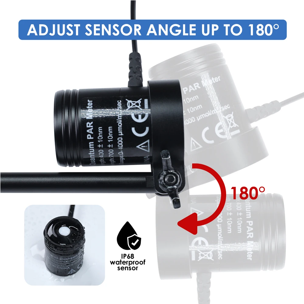 Misurazione PAR avanzata PPFD IP68 Sensore quantistico a spettro completo impermeabile per acquari Piante Ideale per aziende agricole di giardinaggio al coperto