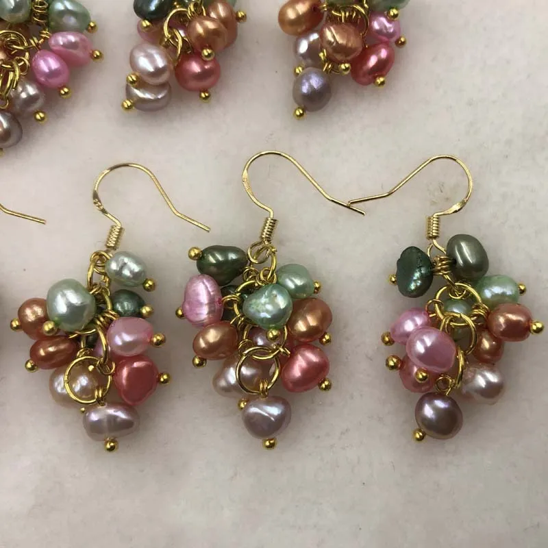 ELEISPL JEWELRY Wholesale 8 Pairs Genuine Cultured Pearls Dangle Earrings Hook Handcraft Dop Shape  #498-1