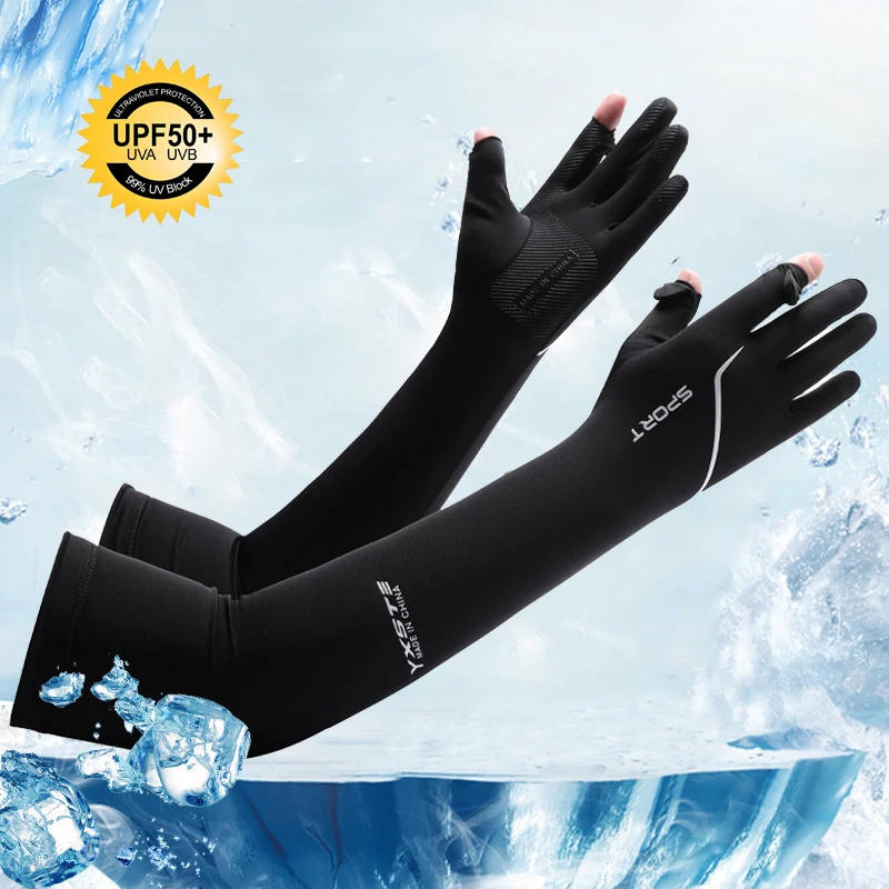 Sun Protection Long Arm Sleeves Men Summer Flip-Top Glove Breathable Summer Ice Silk Driving Cycling Fishing Non-slip Sleeves