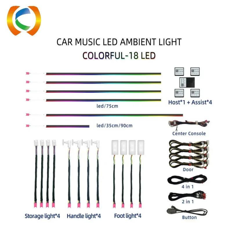 Car atmosphere light full color car interior modification led phantom light guide strip voice-activated rhythm atmosphere light