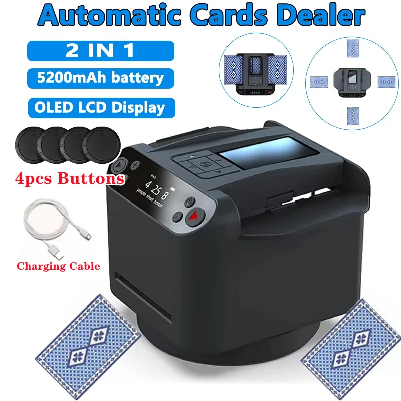 360 °   ماكينة تاجر خلط البطاقات الأوتوماتيكية بالكامل OLED شاشة الكريستال السائل بطاقات كهربائية خلط أداة التعامل مع جهاز البوكر للحفلات المنزلية