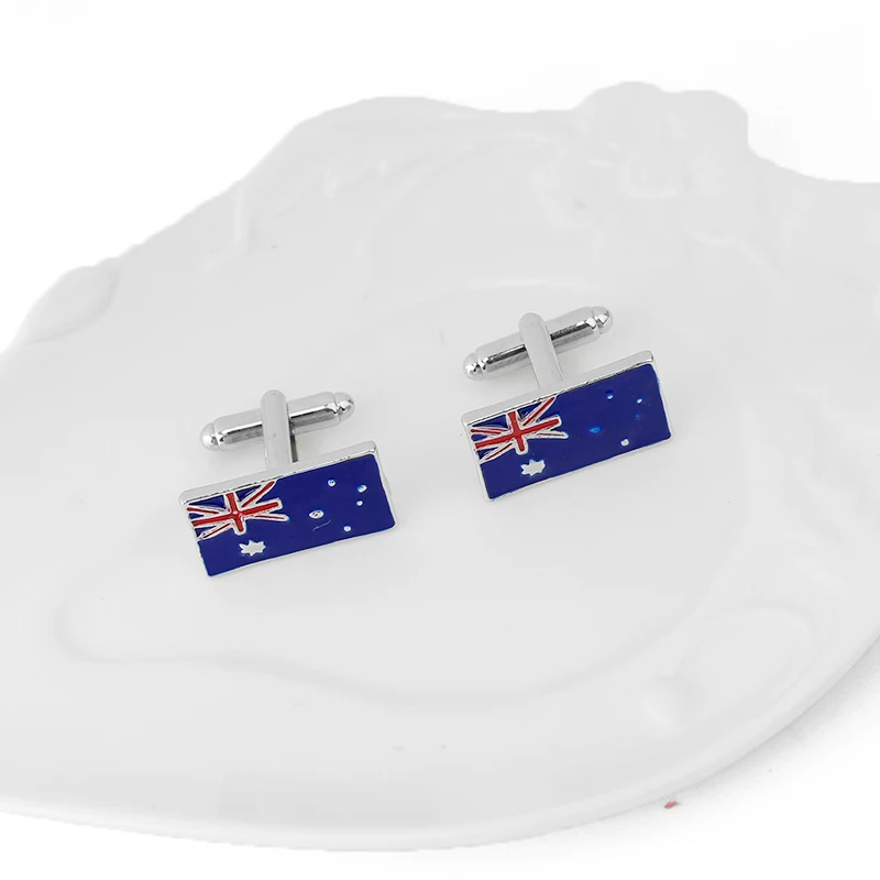 أزرار أكمام كلاسيكية للرجال بنمط العلم الأسترالي مربع، بدلة قميص رسمية، بلوزة سهرة، زر أساور مستطيلة