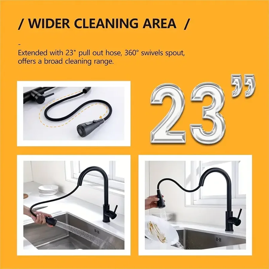 1pc Modern Brushed Nickel Kitchen Faucet - High Arc Single Handle with Pull Down Sprayer, Durable Stainless Steel Construction