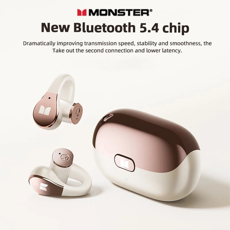 Monster MQT60 Earphones Wireless Bluetooth HIFI Sound HD Call Headphones Ear Clip Long Battery Life Noise Reduction Sport Earbud