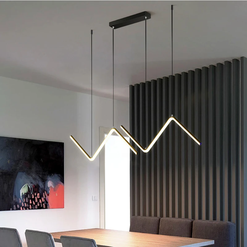 Modern LED Pendant Light Geometric Lines Design Hanging Chandelier For Restaurant Kitchen Living Room Coffee Indoor Home Decor