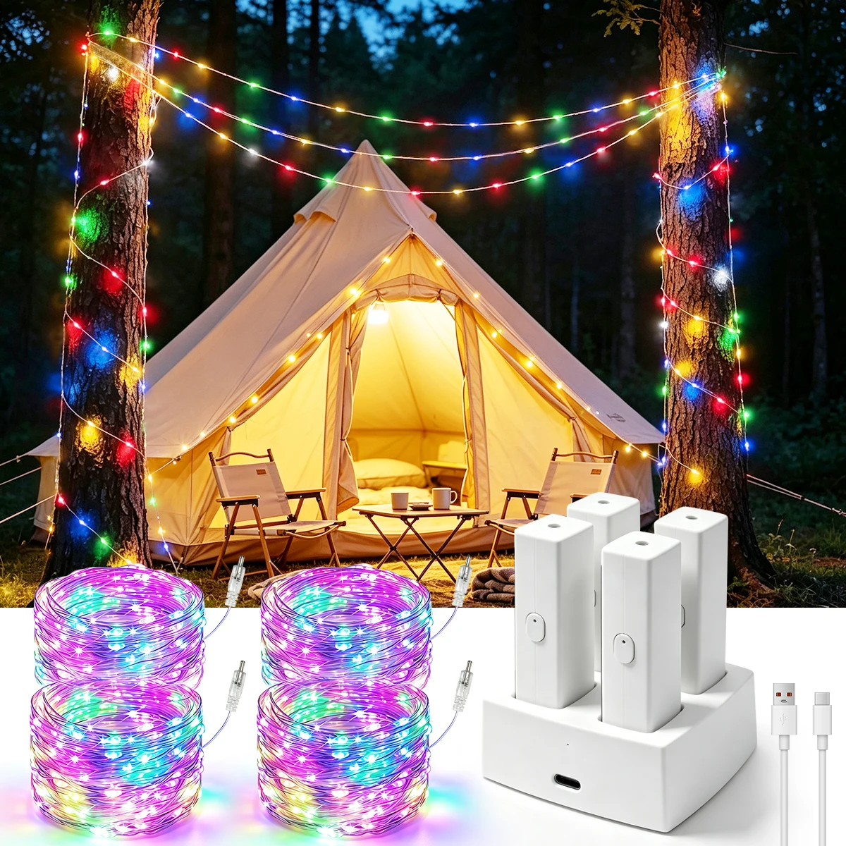 Battery Operated Copper Wire Fairy Lights 16FT 50 LED Rechargeable String Lights with Timer 8 Modes, Indoor Decor for Christmas