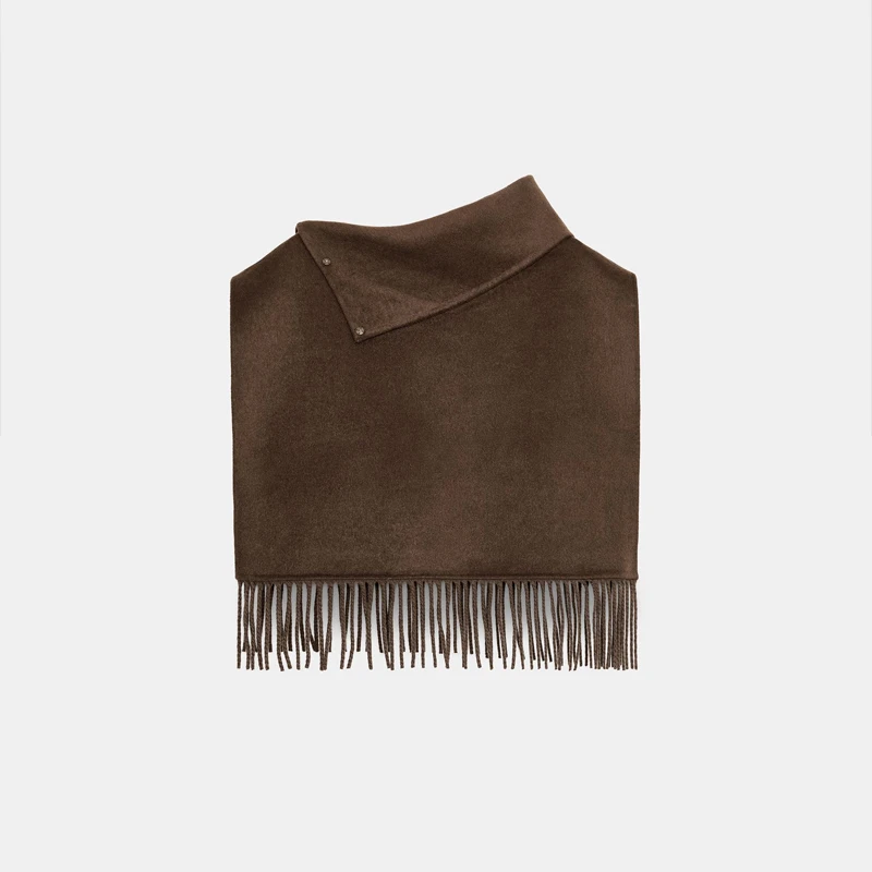 

Solid Tassel Shawl for Women High Neck Sleeveless Soft Cape Top Irregular Hem Losse Cloaks Jackets 2025 New Autumn Lady Shawls