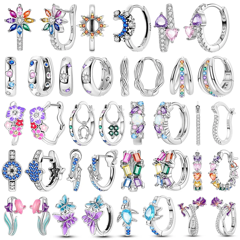 925 Sterling Silver Colored Diamond Zircon Earrings for Women  Morning Glory Butterfly Turtle Earrings Fashion Party Jewelry