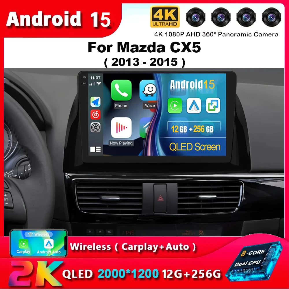 Radio Multimedia para Auto Android 15, 2 DIN, para Mazda CX5 CX-5 CX 5 2012 2013 2014 2015, WIFI+4G, Unidad Principal, GPS, Carplay, Auto DSP