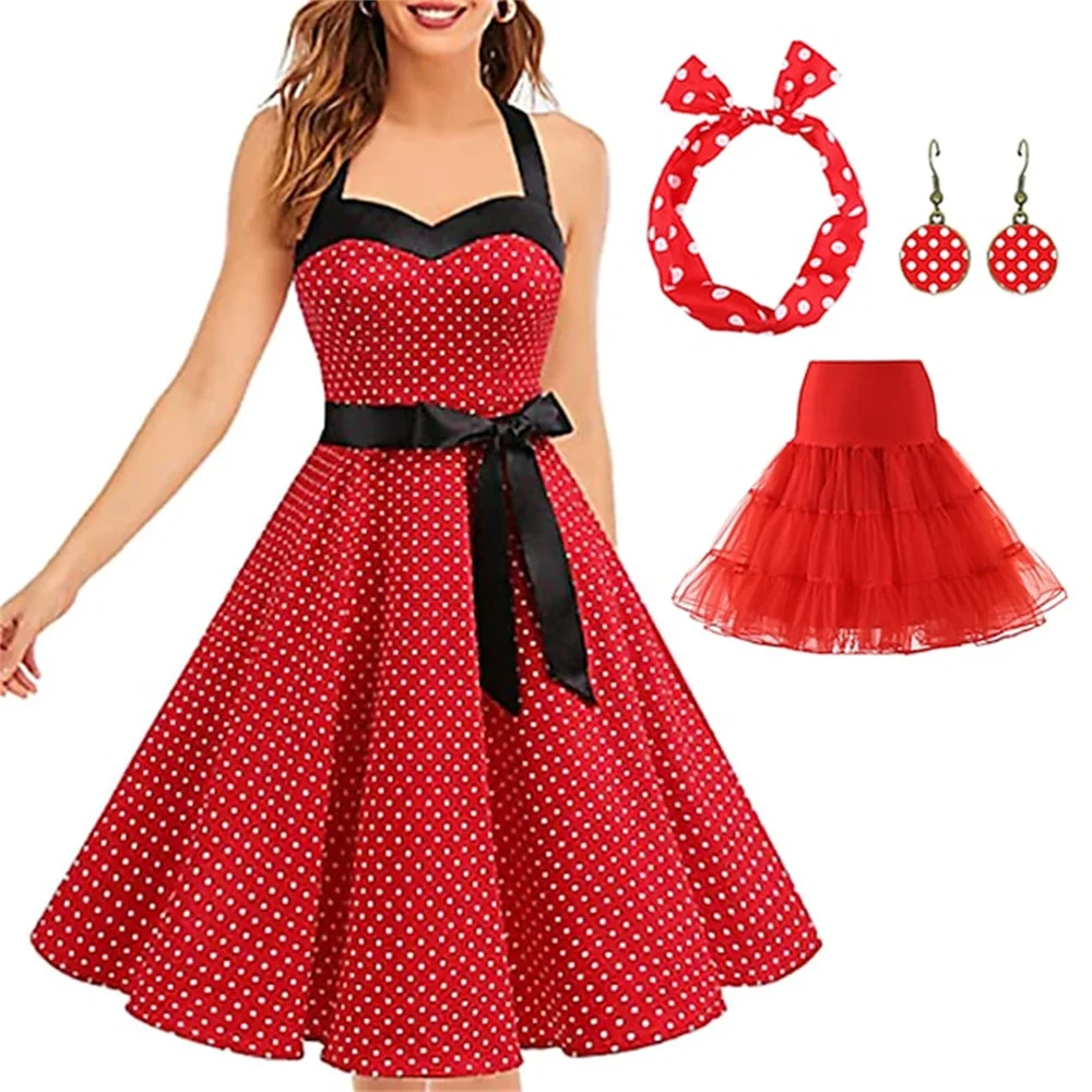 Imagem -03 - Vestido Rockabilly Vintage com Anágua Saia Tutu para Mulheres Estilo Natal Hepburn Coquetel Vestidos de Noite Anos 1950 Peças por Conjunto