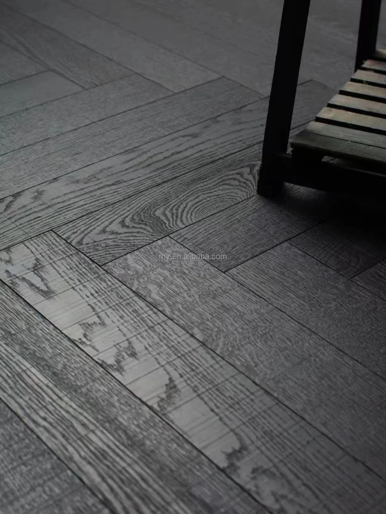 نسخة مخصصة فاخرة من خشب البلوط الأسود النقي متعدد الطبقات أرضية خشبية داكنة هندسية