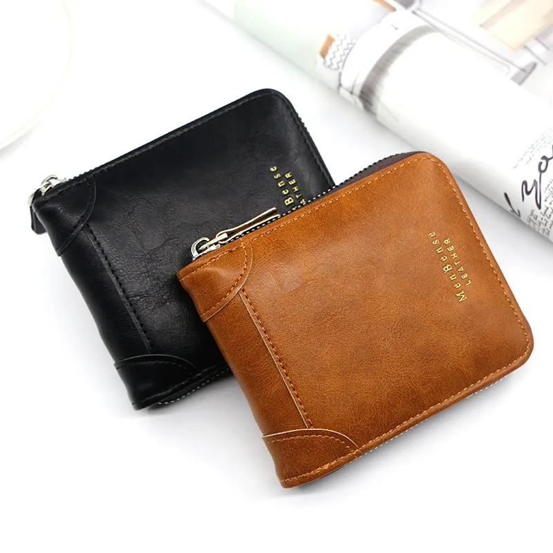 New Men's Short Wallet Fashion Casual Large Capacity Multi-Card Position Retro Men's Zipper Wallet