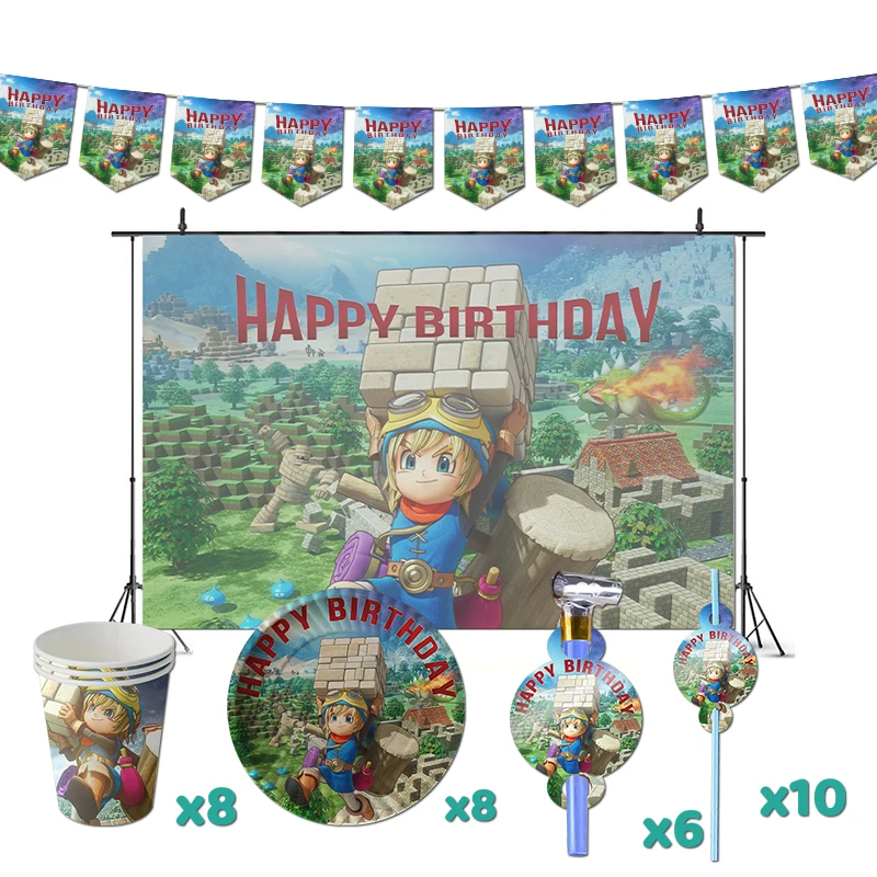 Dragon Quest Builders Birthday Party Decorations Game Theme Supplys Banner Cups Plates