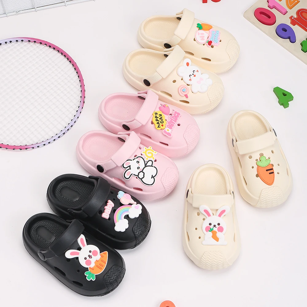 Zapatilla de verano de conejo para bebé, zapatillas frías para niños, antideslizantes, fondo suave, cómodos, zapatos con agujeros para bebé, toboganes para el hogar para niñas