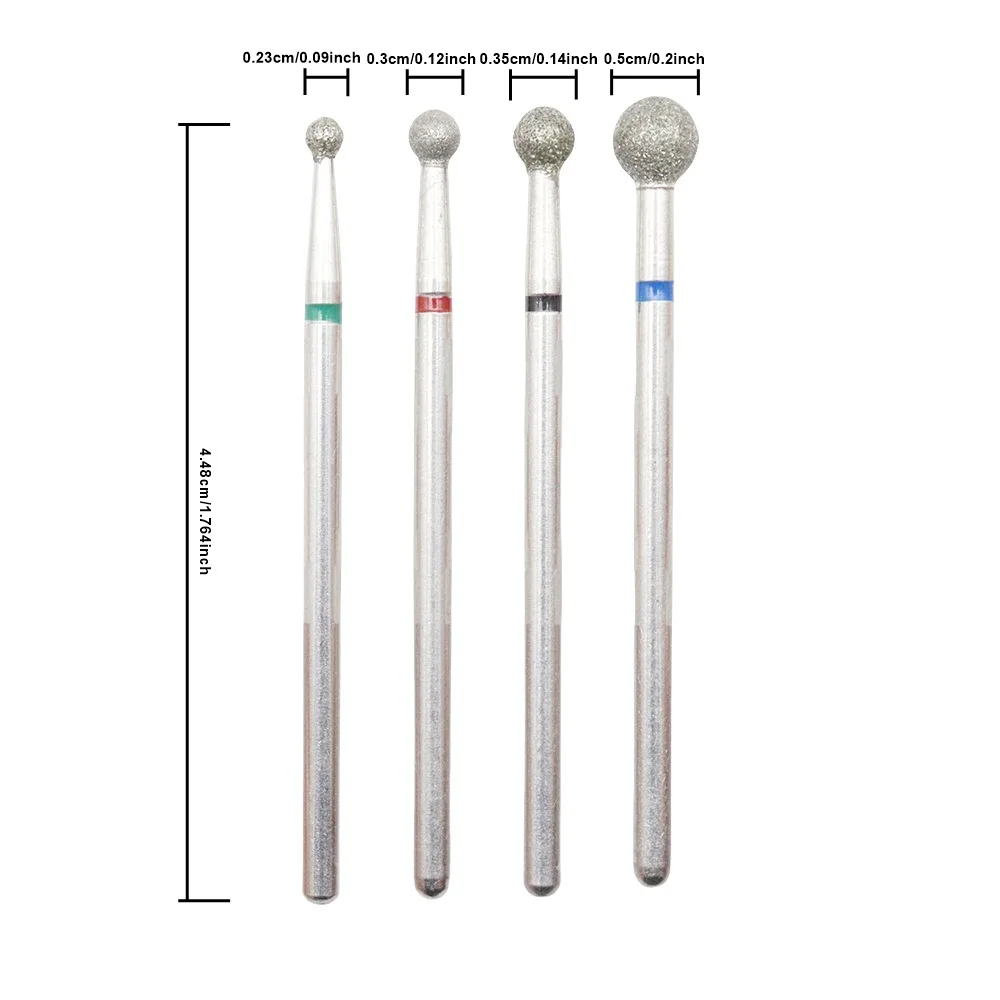 4 Pz/set Piccola Sfera 2.3/3.0/3.5/5mm Punte da Trapano per Unghie Diamantate Punte per Manicure Elettrica Frese Kit Lime per Pedicure Gel Pol