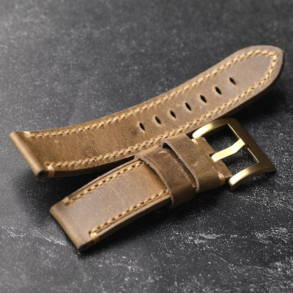 Handmade Head Layer Cowhide Leather Strap 20 22 24 26MM Bronze Buckle Retro Style Thickened Pure Copper Watch Accessories