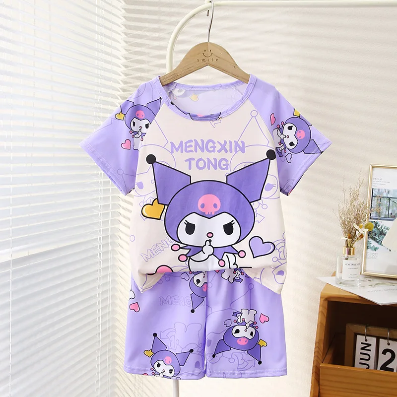 2024 My Melody piyama anak Sanrio Kawaii Anime Kuromi pompurin Atasan musim panas manis lucu lengan pendek hadiah tipis untuk anak-anak