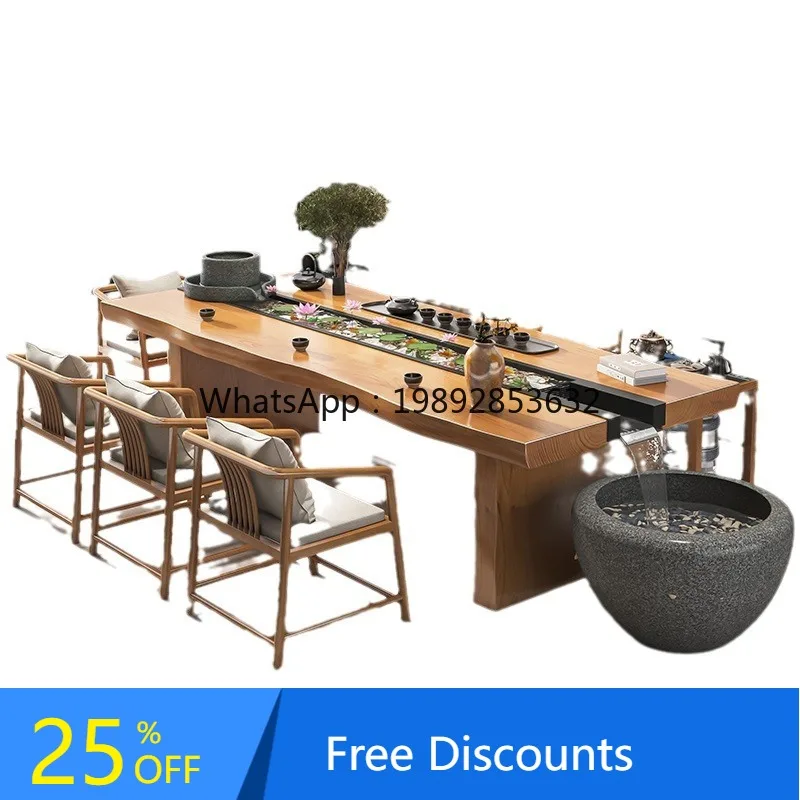 

DF Modern Minimalist Fish Tank Circulating Eco-Landscape Large Board Solid Wood Flowing Water Home Brewing and Chair Set