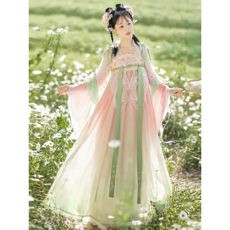 Hanfu women's daily chest-length Han elements spring style beautiful Chinese style ancient clothing summer flower language