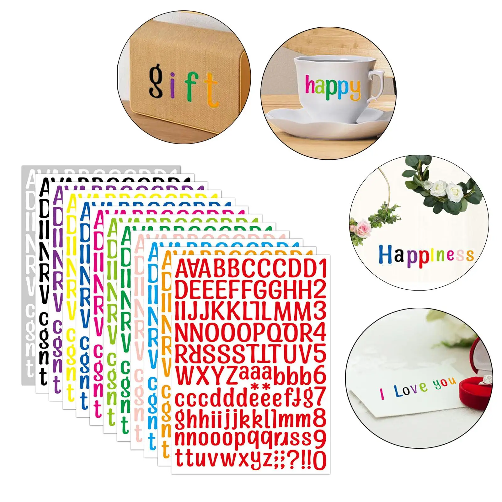 12x Colorful Letter Number Stickers Decals Labels Signs Self Crafts DIY Making Notebook Containers Jar Pantry Window