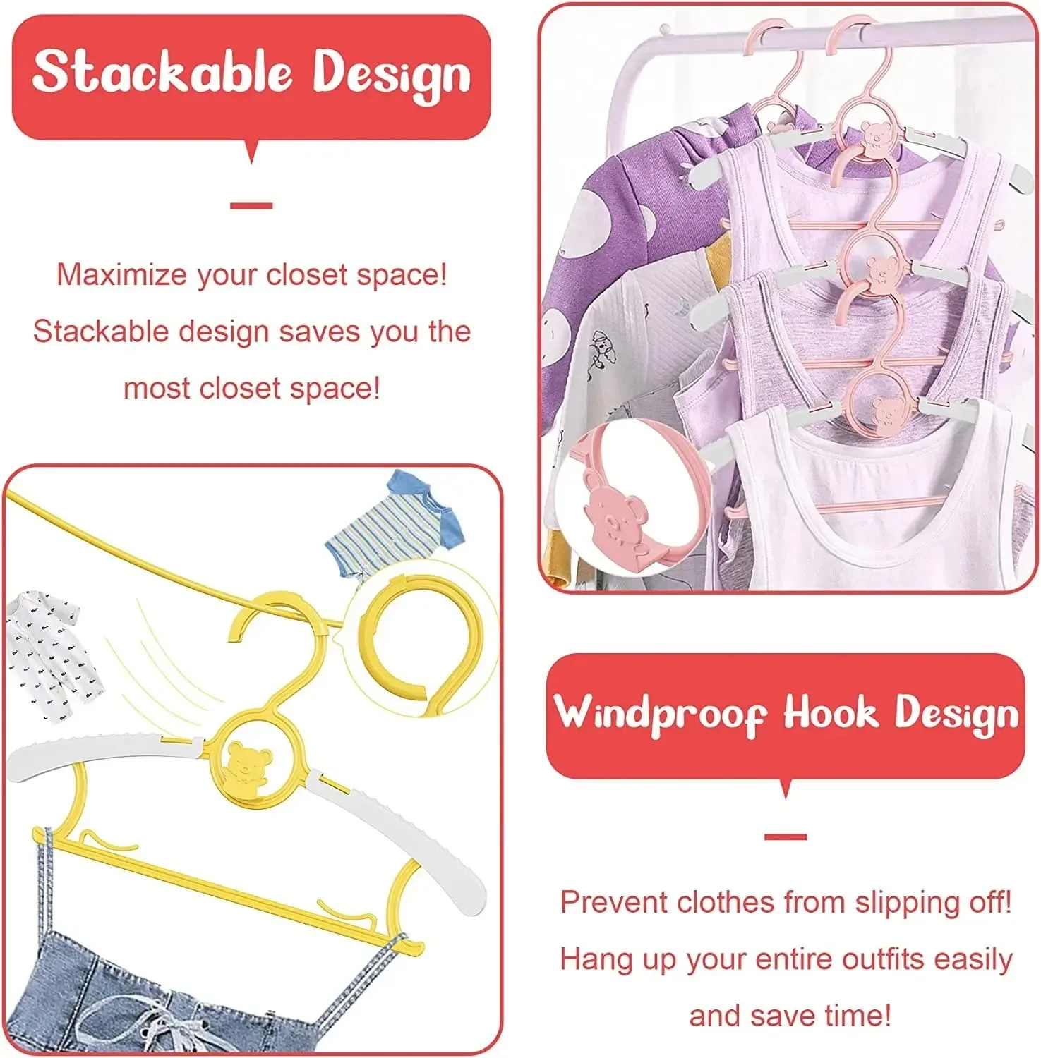 UNTIOR Non-slip Baby Clothes Hanger Adjustable Storage Hangers Cute Kids Clothes Organizer Closet Children Baby Coats Rack