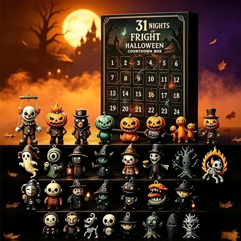 Halloween Advent Calendar,31Day Spooky Countdown Blind Box 31Mini Spooky Figurines,Desk Decor,Scary Surprise Gift for Horror Fan