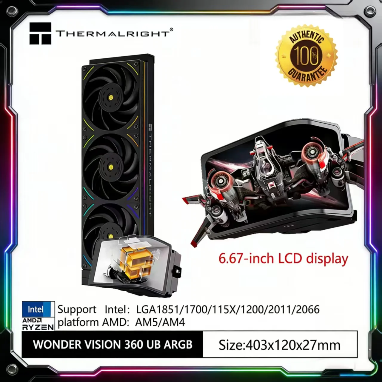 

Thermalright WONDER VISION 360 UB ARGB ЧЕРНЫЙ ЖИДКОЙ ОХЛАЖДАЮЩИЙ ЦП DIY Тематическая настройка/6,67 дюйма/3D изогнутый экран