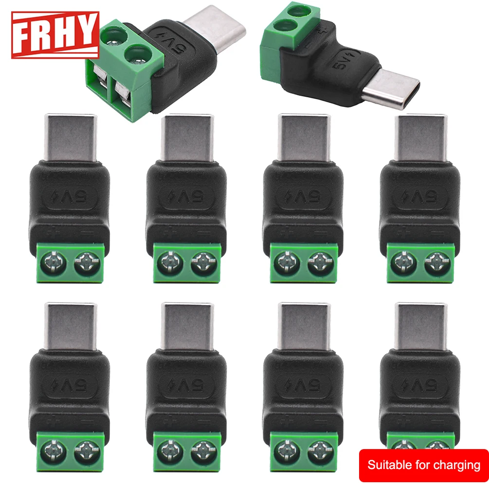 10PCS No-Solder Type C to 2Pin Adapter Green Quick Connect for Charging Cables, Phone Power Banks DIY Electronics Connector