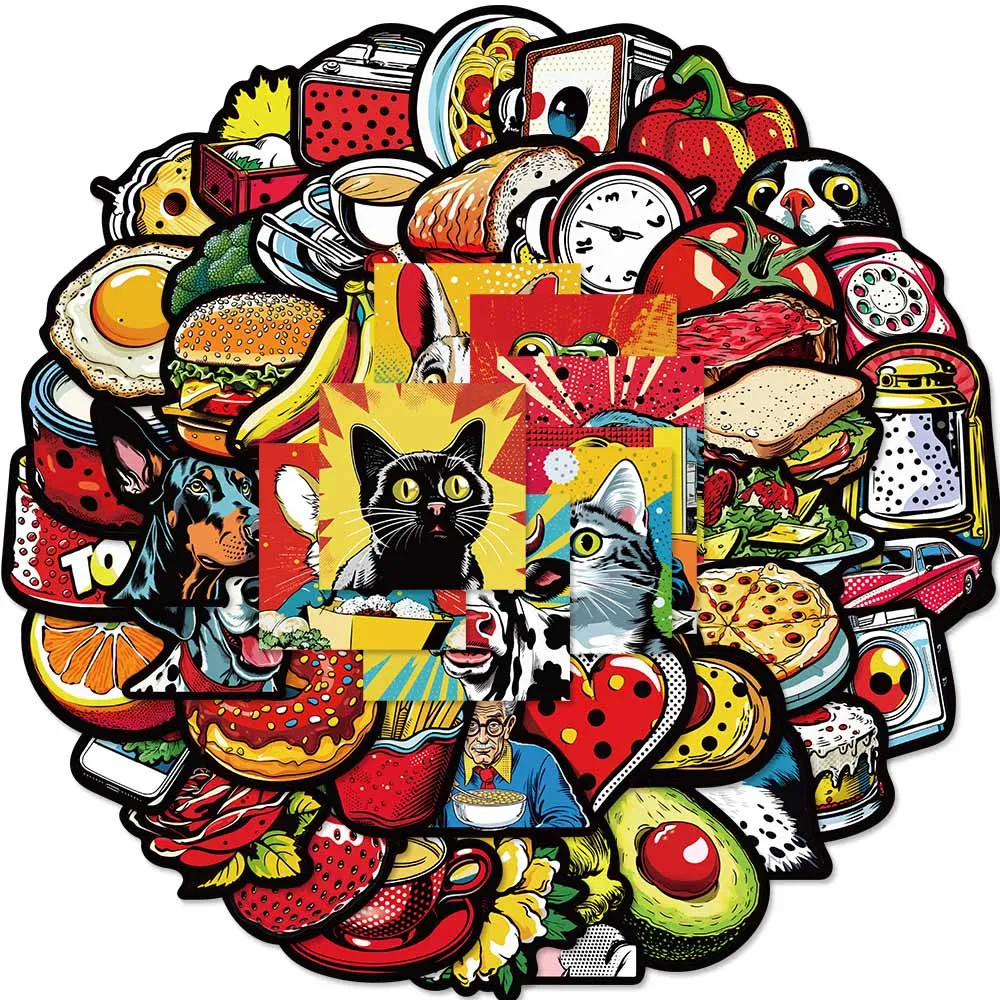 50PCS American Vintage Cat Sticker Notebook Decorative Aesthetic Creative Waterproof Books Scrapbooking Laptop Phone Car Suitcas