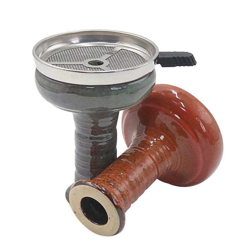 Ceramic Hookah Bowl with Handle Shisha Charcoal Screen for Narguile Sheesha Smoking Accessory