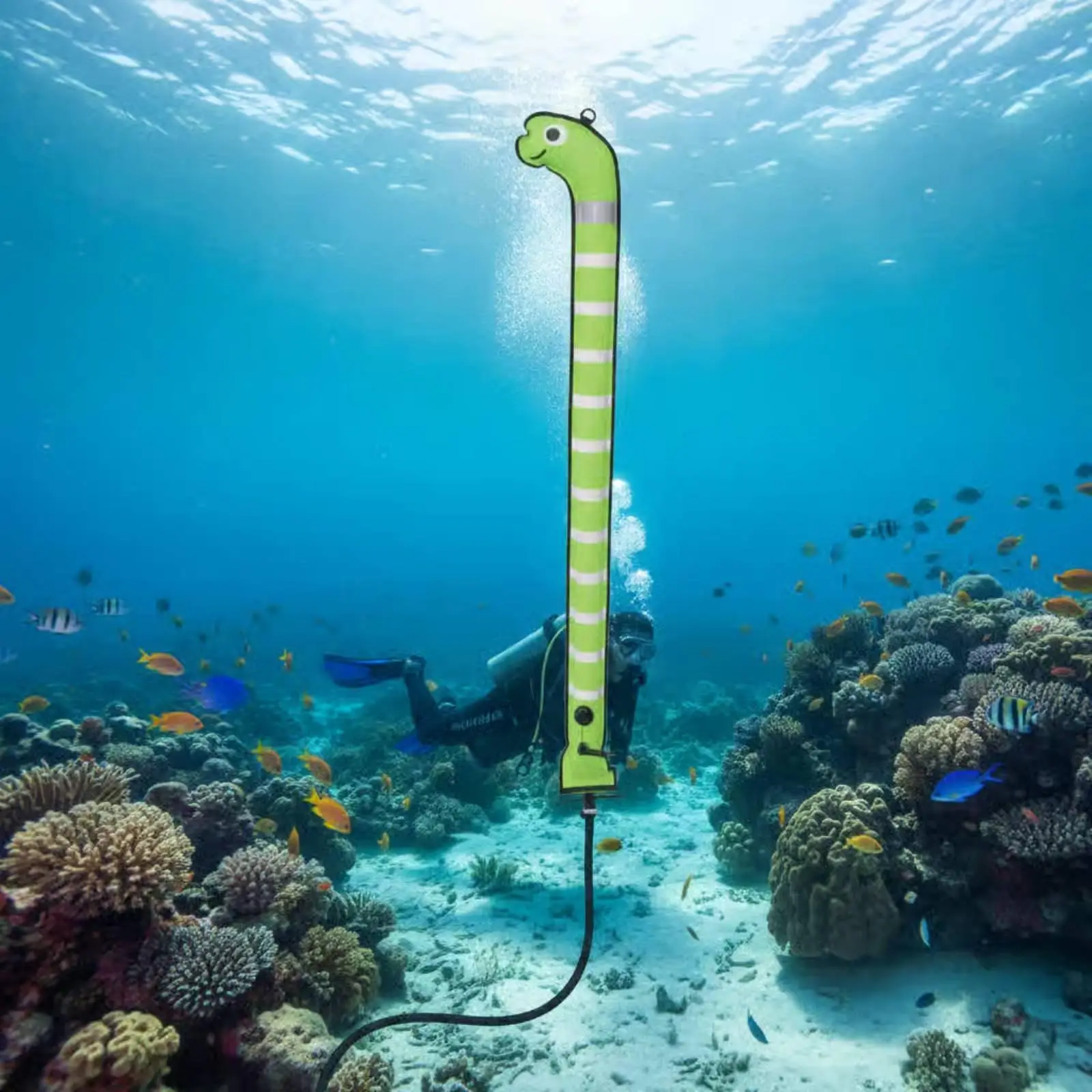 Diver Safety Buoy Inflatable Tube Surface Marker with Reflective Strip for Scuba Diving Compact Nylon TPU Coated