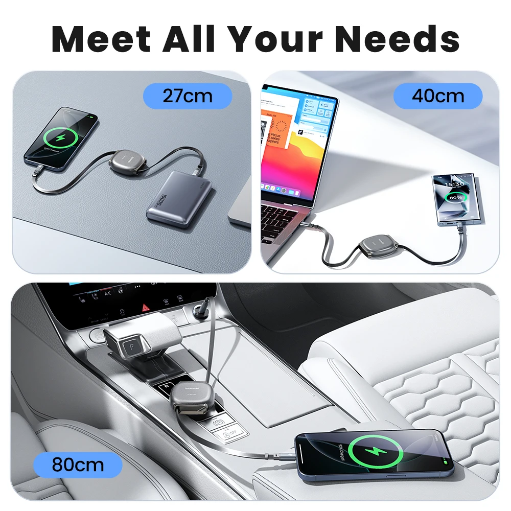 Toocki PD 100 واط USB كابل قابل للسحب نوع C إلى نوع C كابل شحن سريع آيفون 15 16 برو ماكس Xiaomi12 13 سامسونج S23 S24