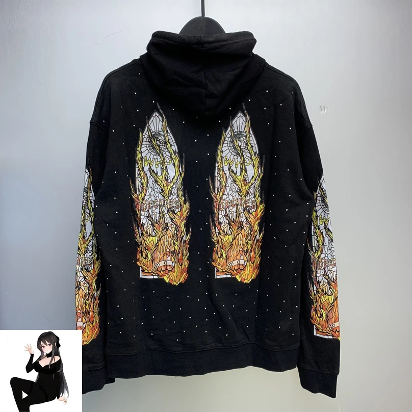 Flame Glass Diamond Inlay WHO DECIDES WAR Hoodie Men Women Hip Hop Streetwear High Quality Loose Fit Sweatshirts Terry Pullpvers