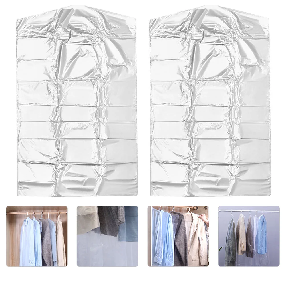 60 Pcs Plastic Clothes Covers Garment Dry Cleaning Bag Dust Hanging Pocket 70x40cm Storage White Wardrobe Dustproof Child