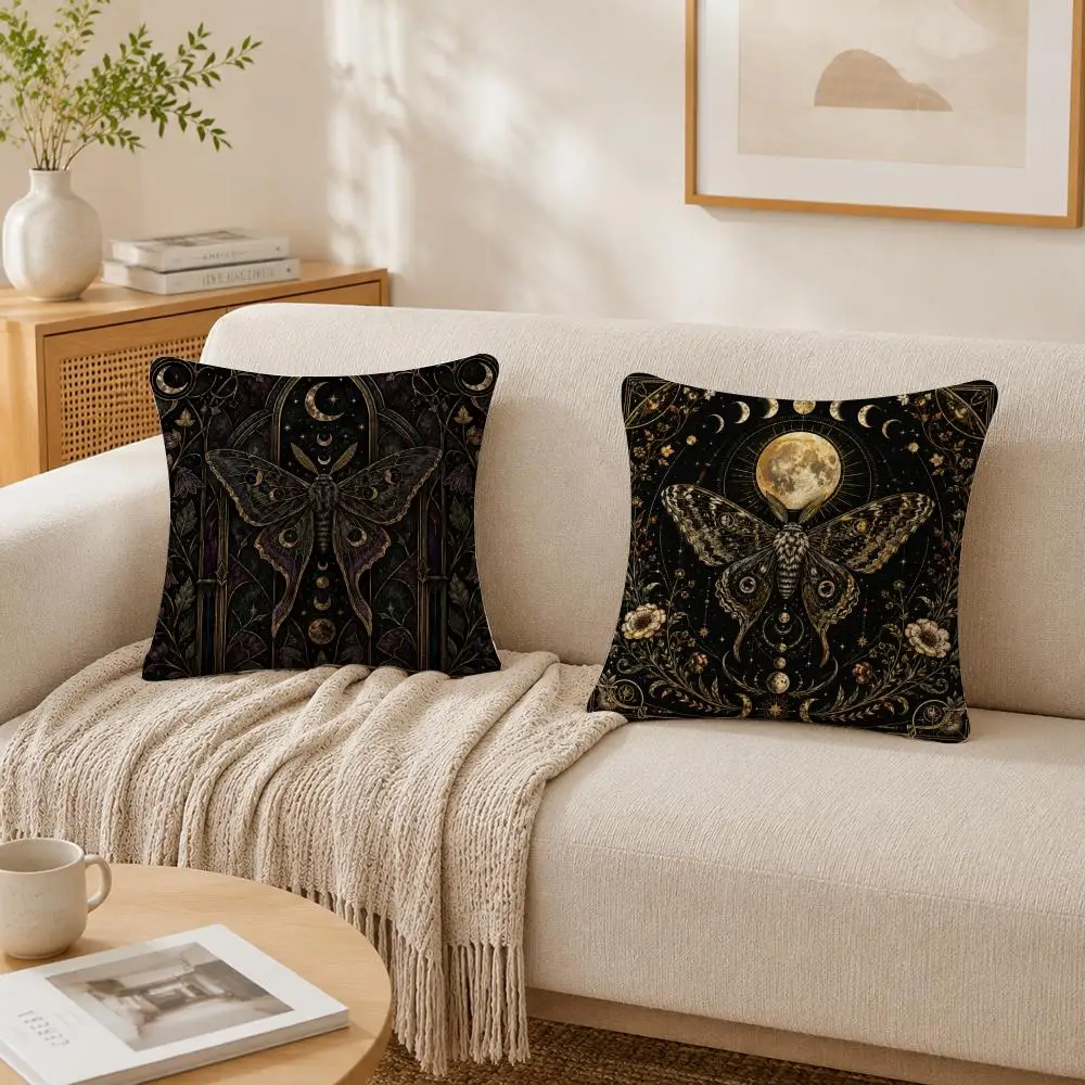 Celestial Moth Cushion Cover Double-Sided Plush Sofa Cushion Covers Organic Breathable Invisible Zipper