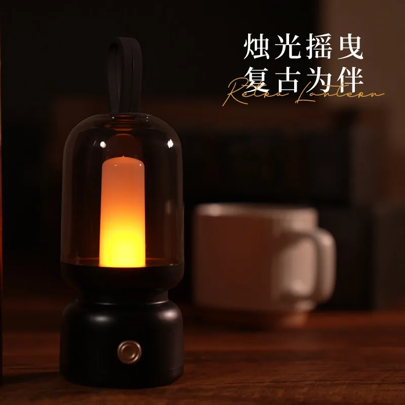 Vintage Handheld Flame LED Night Light Creative Bedside Table Lamp Ambient Decor Light For Bedroom Cafe Decoration